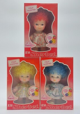 3x Vintage Eugene L'il Sherbet Fruit Scented Puppe / 20cm, unbespielt in Ovp