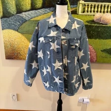 Altar'd State Women's Star Denim Jacket Blue Geometric Size L Casual