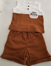 Baby Boy Short Set. Brown. Size 12- 18 M