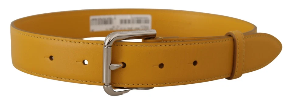 DOLCE & GABBANA Belt Yellow Leather Silver Tone Logo Metal Buckle s.60 cm/24in - Image 3 of 4