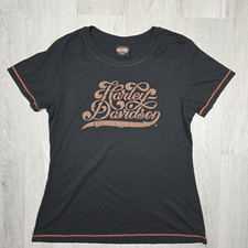 Harley Davidson Shirt Women Large Black Studded Both Sides Alton IL