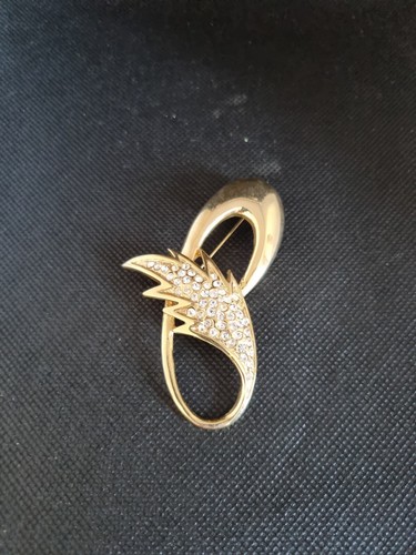 Ancienne Broche Laiton Avec Strass - Bijou Vintage, Bon état