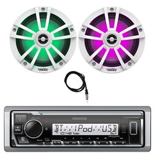 Kenwood Marine Bluetooth Receiver, 2x 6.5" 225W LED Speakers White , Antenna