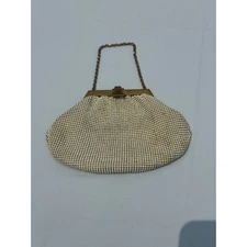 Vintage Whiting & Davis Cream Metal Mesh  Purse Gold Chain Handle
