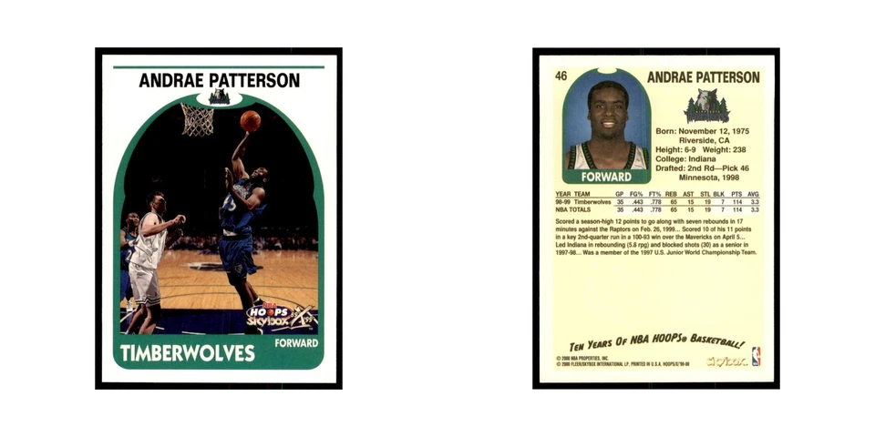 1999 Hoops Decade Andrae Patterson Timberwolves #46 - Image 3 of 3