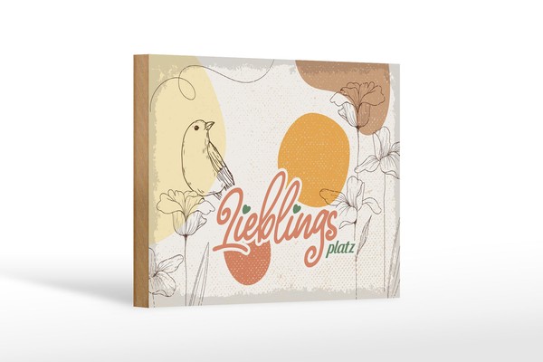 Holzschild Hinweis 12X18 Cm Lieblingsplatz Blumen Vogel Deko Schild-image