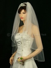2T Ivory Bridal Fingertip Length Rattail Edge Wedding Veil