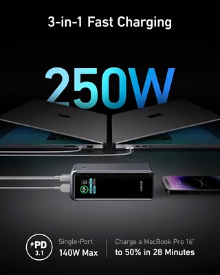 Anker Prime 3-Port Power Bank 27650mAh 250W USB-C Portable Charger