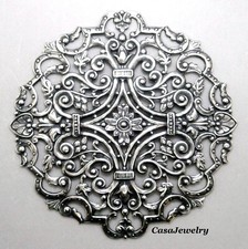  9085-80MM ROUND ANTIQUED STERLING SILVER PLATED OPEN FILIGREE BARRETTE