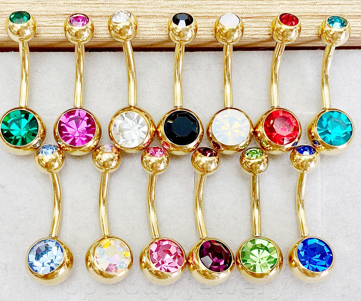 Rose Gold Double Gem Ball Steel Belly Button Ring – WildKlass Jewelry