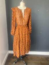 Ulla Johnson Orange Patterned Silk Dress. Midi. With Belt.