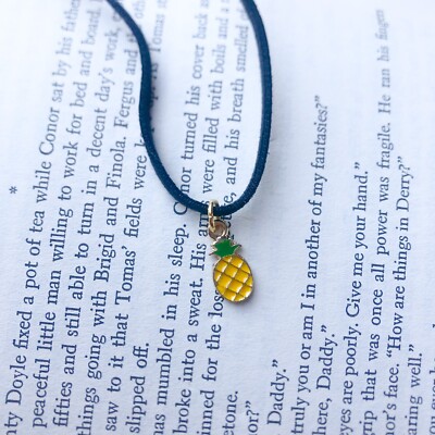Fruit Pineapple Slice Charm Choker Black Faux Suede Enamel Necklace Food Jewelry