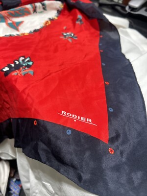 RODIER FOULARD DONNA WOMAN SCARF VINTAGE Red Multi Color Floral Design Rare EUC