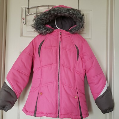Protection System Girls Pink Puffer Jacket Size 6X Faux Fur Trimmed Hood