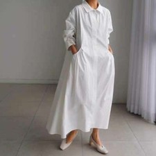 Women Long Sleeve Shirt Dress Maxi Button Sundress Belted with Pocket Elegant