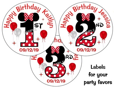 Minnie Mouse Birthday Party Favors Stickers Labels 1st 2nd 3rd 4th 5th  RED