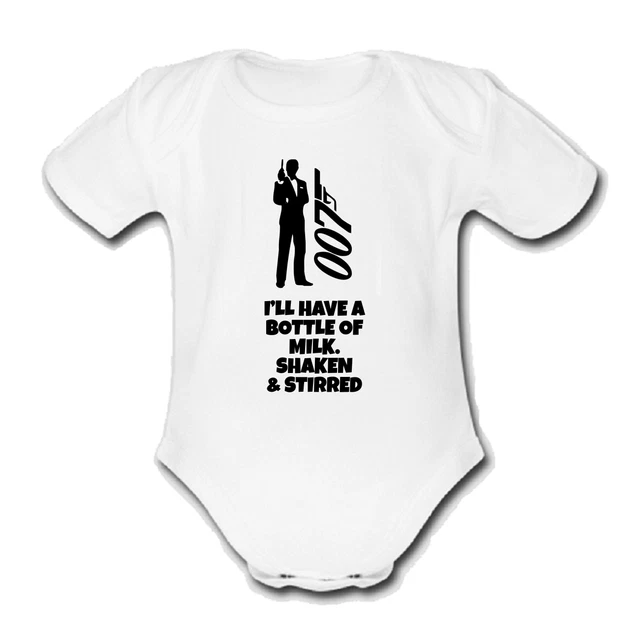 PSYCHOBABY 007 SHAKEN STIRRED Babygrow Baby vest grow bodysuit FILM JAMES @ BOND