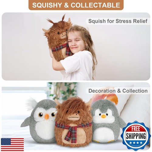 SuzziPals 14'' Highland Cow Stuffed Animals Plush Pillows, Scarf Scottish Cat - Picture 5 of 5