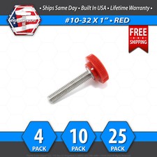  10-32 x 1" Thumb Screw Stainless Steel - Red Round Knurled Knob - USA