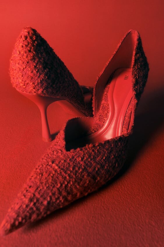 まつり✕2 ZARA TWEED FABRIC KITTEN-HEEL SHOES RED 2205/910 SZ 6.5 | eBay