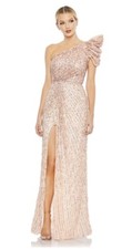 NWT Mac Duggal Sequined One Shoulder Gown Plus Sz 18 Dress In Apricot