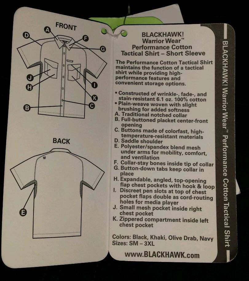 NUEVA Camisa táctica de manga corta de algodón de rendimiento Blackhawk para hombre talla pequeña Foto 4 de 4