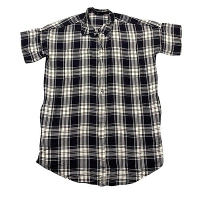 Madewell Courier Plaid Button Front Shirt Dress Black White Viscose F6975 L