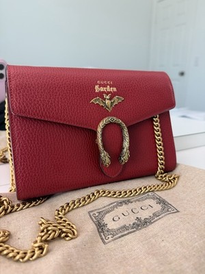 Gucci Dionysus Garden WOC Red Leather Tiger Head Bat Wallet on