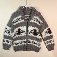 Vintage Cowichan Wool Sweater Full Zip Gray S...