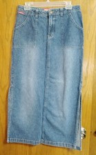 Vintage Union Bay Denim Midi Skirt Womens Sz 9 Y2K Blue Jeans Side Slits L36"