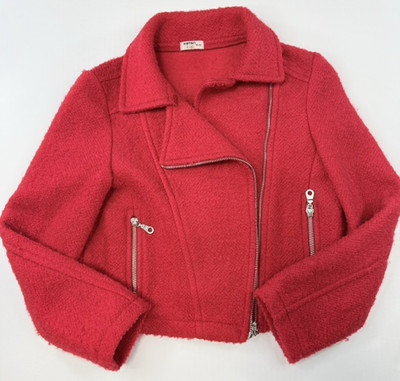 KOTON Kids Girls Red Wool Blend Moto Pea Coat Winter Jacket SZ 11/12 School