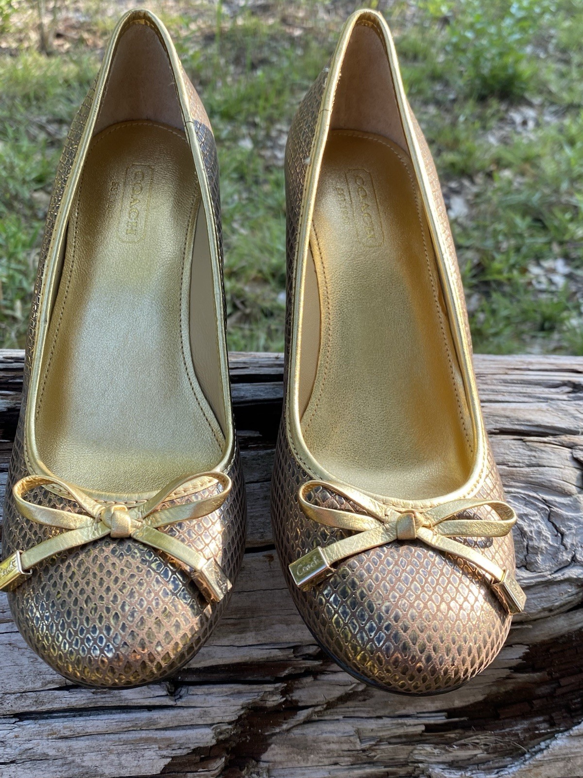 Coach Snake Skin Bronze Wedges 6B Fierce Wild Classic