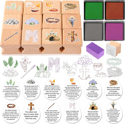 Christian Easter Gifts Set, Include 12Pcs Resurrection Eggs Stamps and 12 Religi