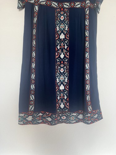 Abito tubino Max Studio stampa floreale taglia S blu navy cappuccio maniche western boho - Foto 3 di 5