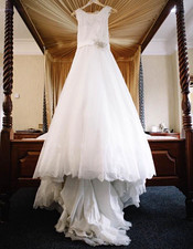 Mori Lee Ivory A-Line Sleeveless Scoop Neck Lace Tulle Beaded Wedding Dress 10