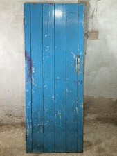 28 1/8"X 72 1/8" Old Internal Painted Pine 6 Plank Ledge & Brace Door Cottage