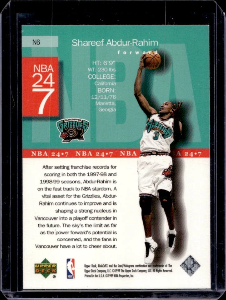 1999-00 Upper Deck HoloGrFX Shareef Abdur-Rahim NBA 24 7 #N6 Grizzlies - Image 2 of 2
