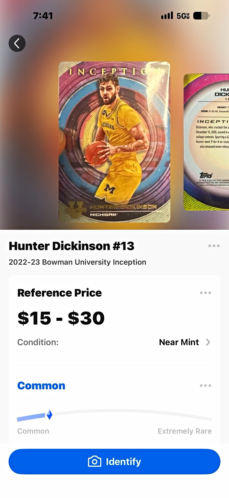 2022-23 Bowman University Inception Hunter Dickinson #13 Michigan Base