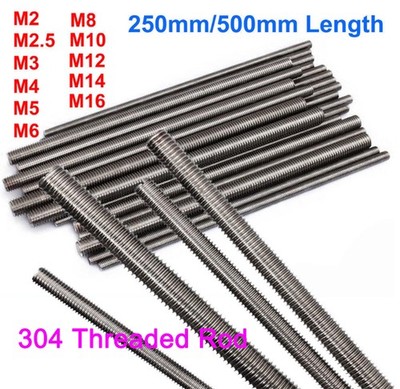 1PCS Threaded Rod 304 Stainles Steel Screw M2 M2.5 M3 M4 M5 M6 M8 M10 M12 M16