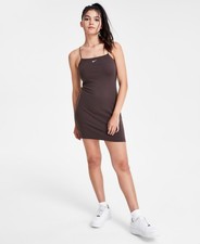 Nike Women's Sportswear Chill Knit Mini-Ribbed Cam isole Dress Baroque Brown M