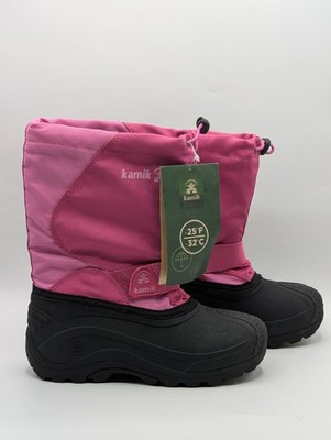 Kamik Snowfox Snow Boots Kids Girls Size 2 Pink/Black -25°F W/ Removeable Liner