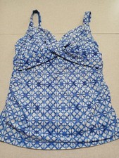 Lands End Tankini Swim Top Size 8 Blue White Padded Underwire