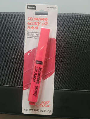 b.pure Plumping Glossy Lip Balm Balm Watermelon Scent Pink 0.06 oz (1.7g)