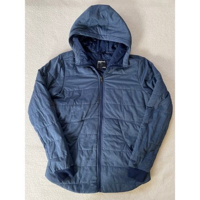 Marmot Womens Small Puffer Jacket Blue Heathered Hooded Quilted Full Zip Hiking
