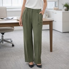 NEW Quince Crepe Pleated Wide Leg Pants Olive Career Capsule Chic Luxury 16