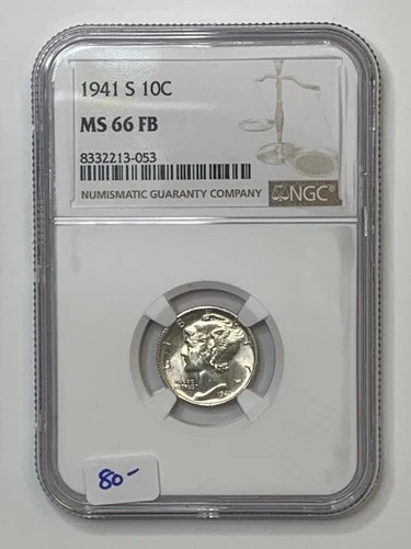 1941-S 10c Mercury Dime NGC MS66 FB ** XHKHK3053 ** Blast White!