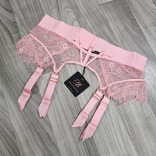 Honey Birdette Belinda Candy Pink Suspender Wide Lacey Garter Belt Size XL