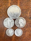 Silver 1Barbrr Half 2 Washington Quarters 2 Mercury Dimes