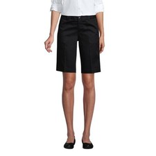 NWT LANDS' END UNIFORM WOMEN'S PLAIN FRONT CHINO SHORTS BLACK 14T TALL 