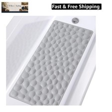 Non-Slip Bathtub Mat Soft Rubber Bathroom Bathmat with Strong Suction Cups Grey